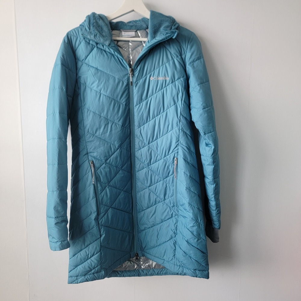 columbia Women's Heavenly Long Hooded Jacket size M cozy pockets thumbholes